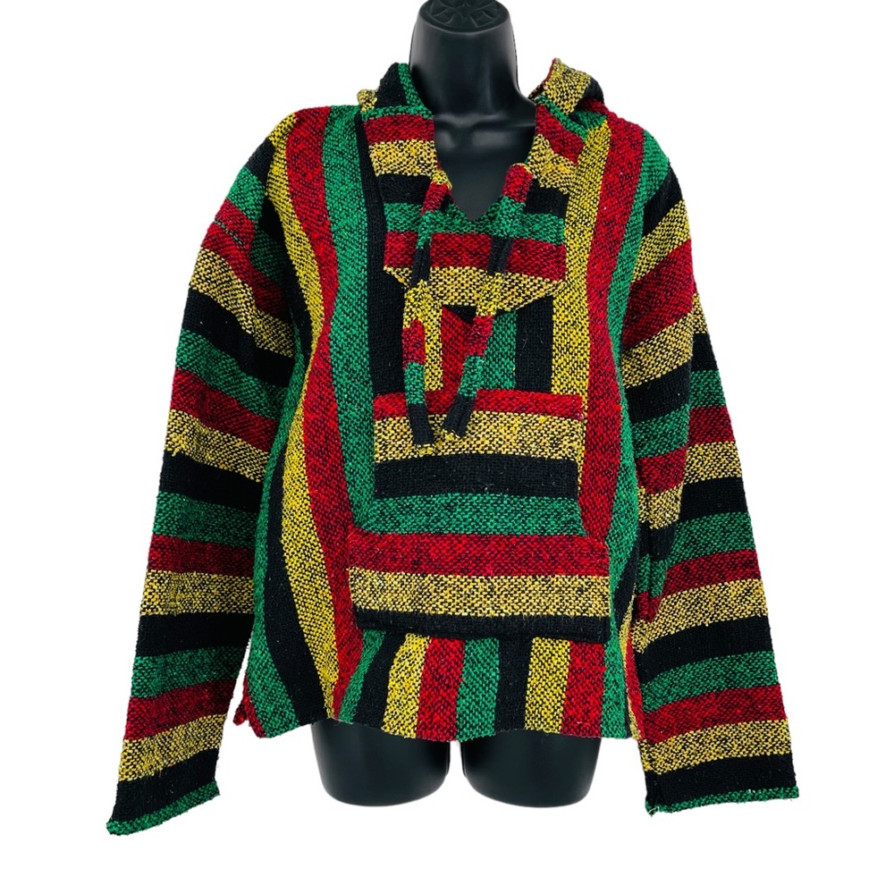 Baja saddle blanket hoodie Mexican red green yellow‎ black unsiex size M